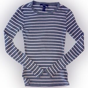 Forever 21 Olive Green & White Striped Long Sleeve Tee Sz XS